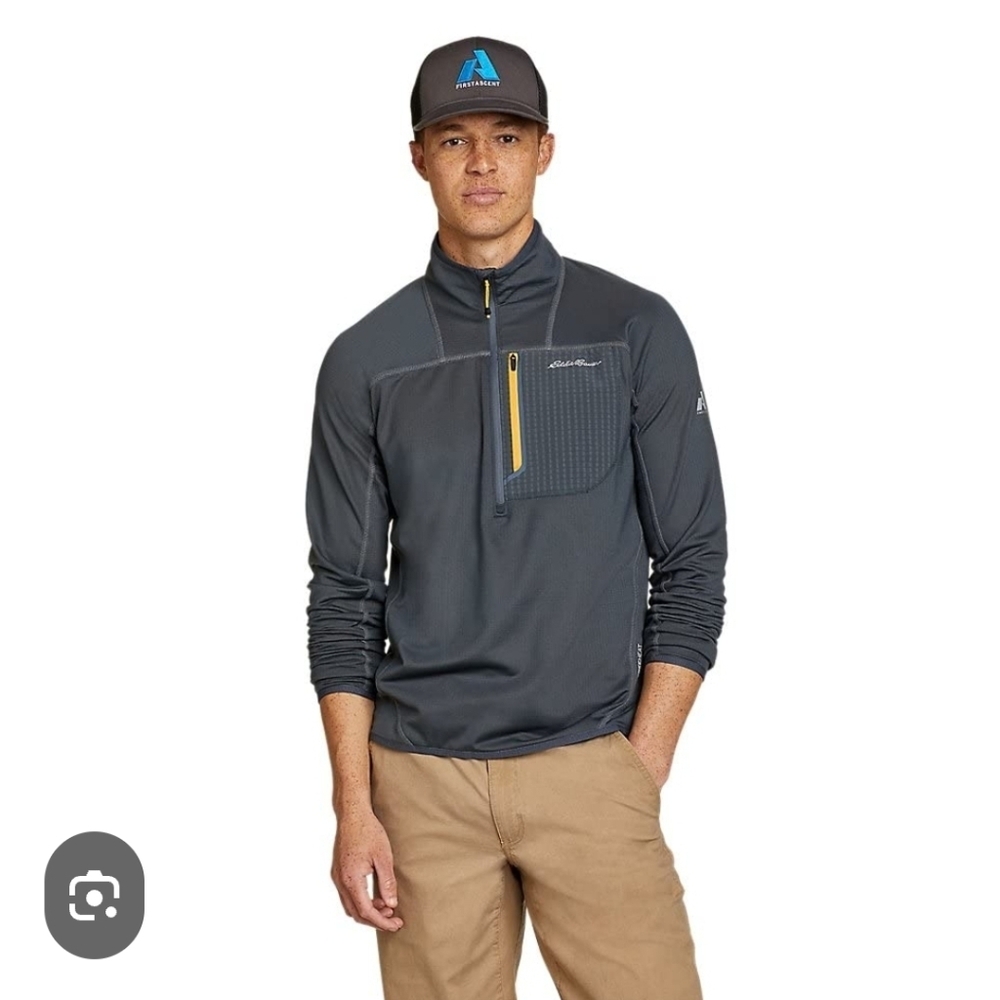 NWT Eddie Bauer Fleece Half Zip High Route Grid Mock Neck Grey Size Medium